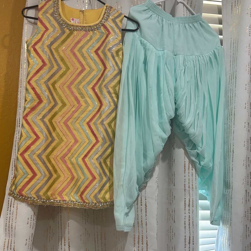 Vibrant Chevron Mini Dress in Yellow and Pink Indian dress